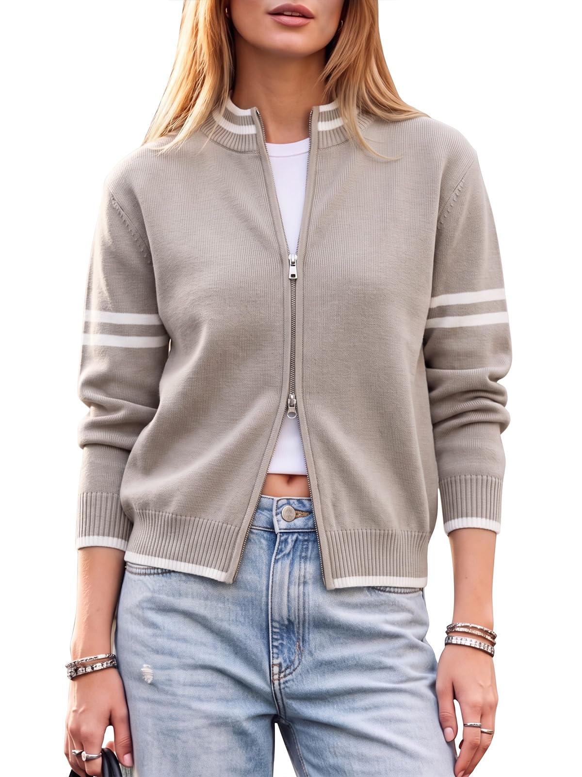 EXLURA Women Long Sleeve Zip Up