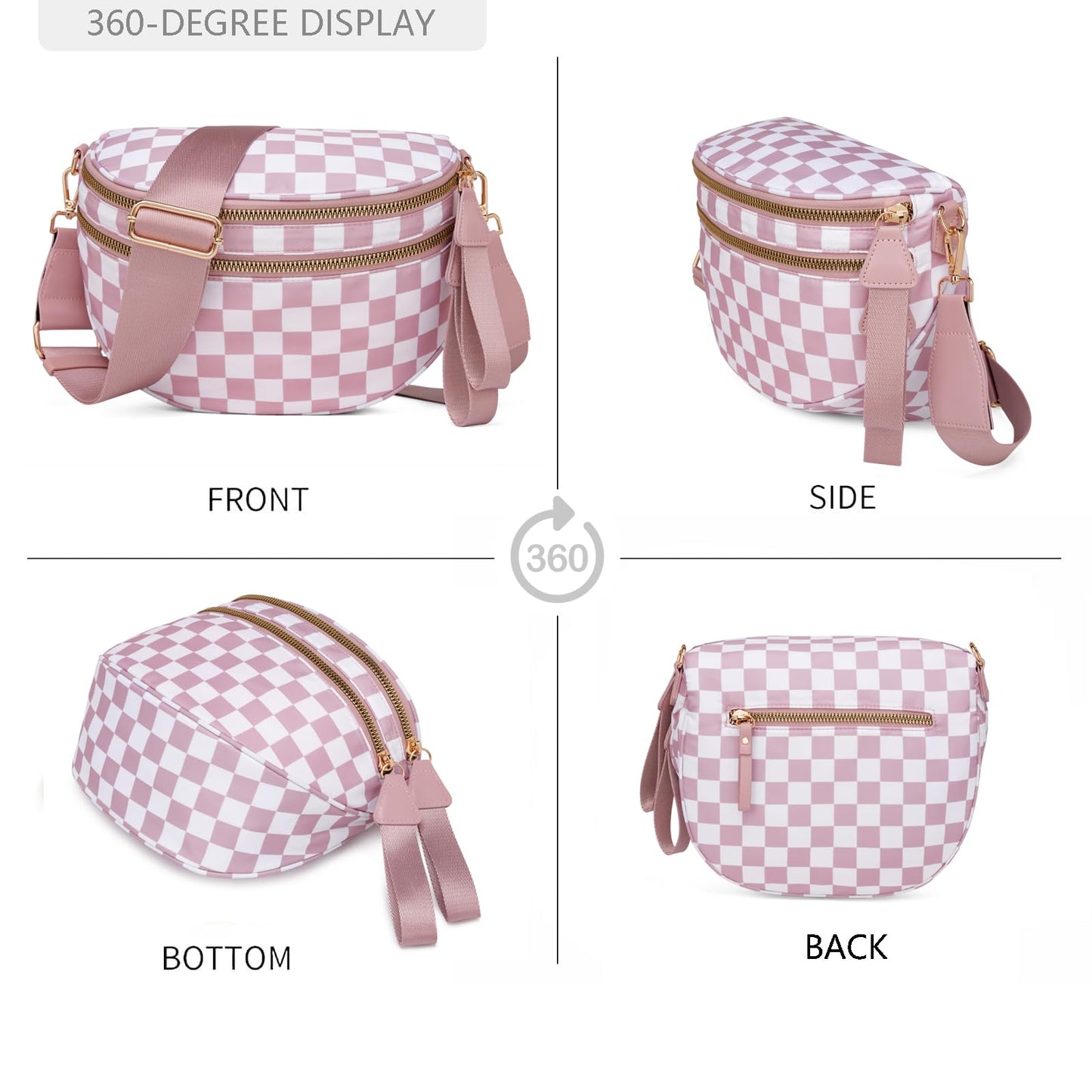 Pure Colour Crossbody Bum Bags for Women Spacious Checkered Cross body Bag Nylon Trendy Fanny Pack for Travel