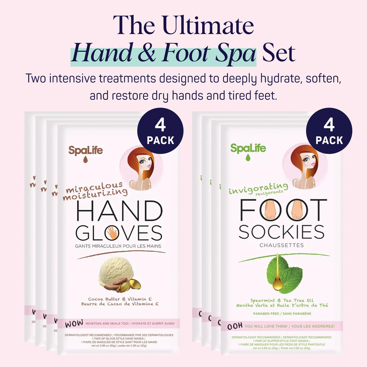 SpaLife Moisturizing Foot Sockies | Foot Mask for Dry Cracked Feet | Tea Tree Oil Softening Booties | Callus Remover Alternative | Self Care Gifts for Women | 8 Pack