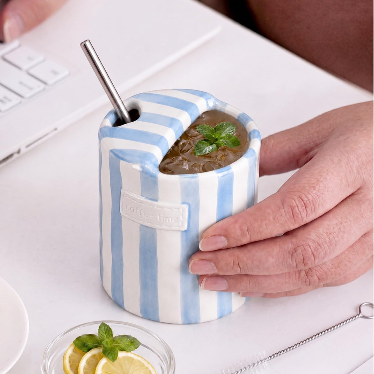2 Pack Ceramic Mug with Sip Hole,