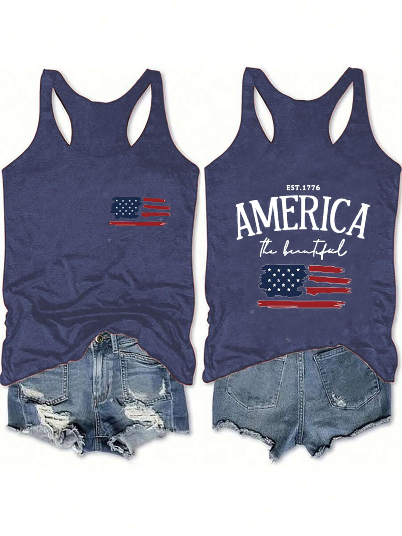 Women's 4th of July Outfits USA Shirt Memorial Day Red White and Blue Patriotic Shirts American Flag Graphic Tops