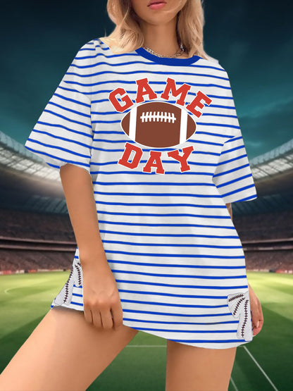 Football Shirts for Women Oversize Game Day T-Shirts Bow Side Split T-Shirt | Football Season Graphic Tee Tops Oversize Football Graphic Short Sleeve Tee Top
