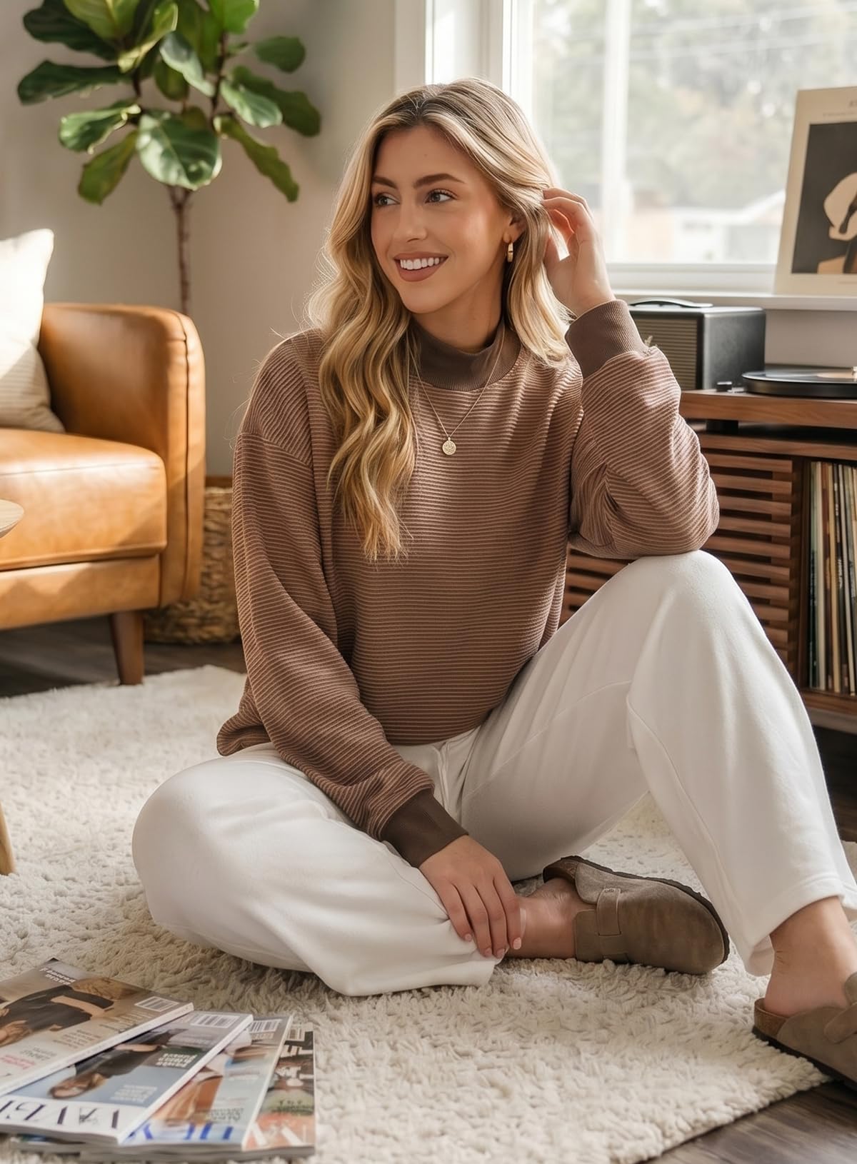 Dokotoo Striped Sweatshirt for Women Oversized Mock Neck Pullover Tops 2026