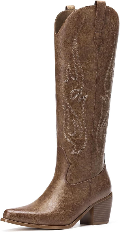 Western Knee High Wide Calf Cowgirl Boots
