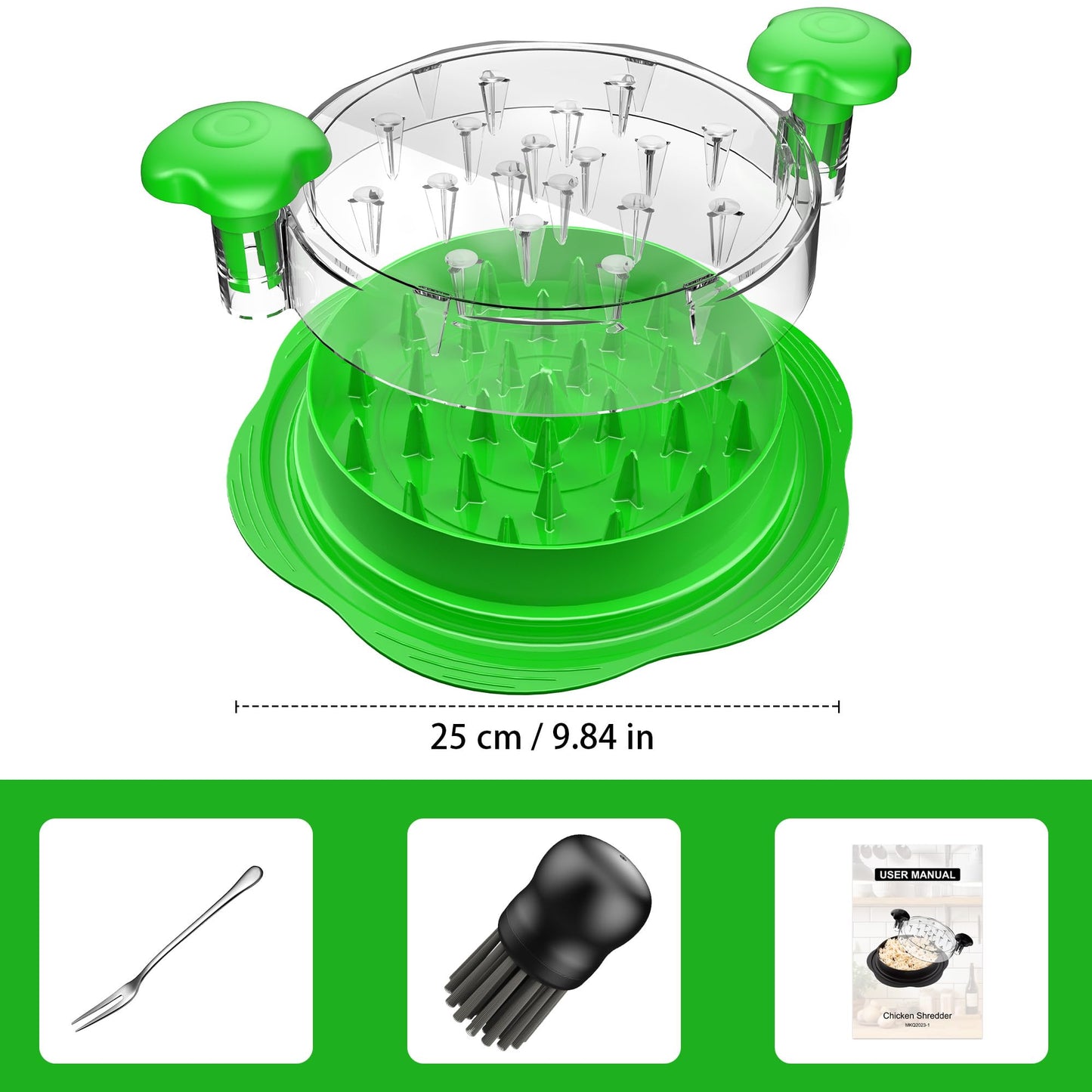 SURETIVIAN Chicken Shredder Tool Twist Large Chicken Breast Shredder with Brush&Fork, Visible Meat Shredder Machine, Anti-Slip Strip, Ergonomic Handle, BPA Free, Pork Beef Chicken(Hot Pink)
