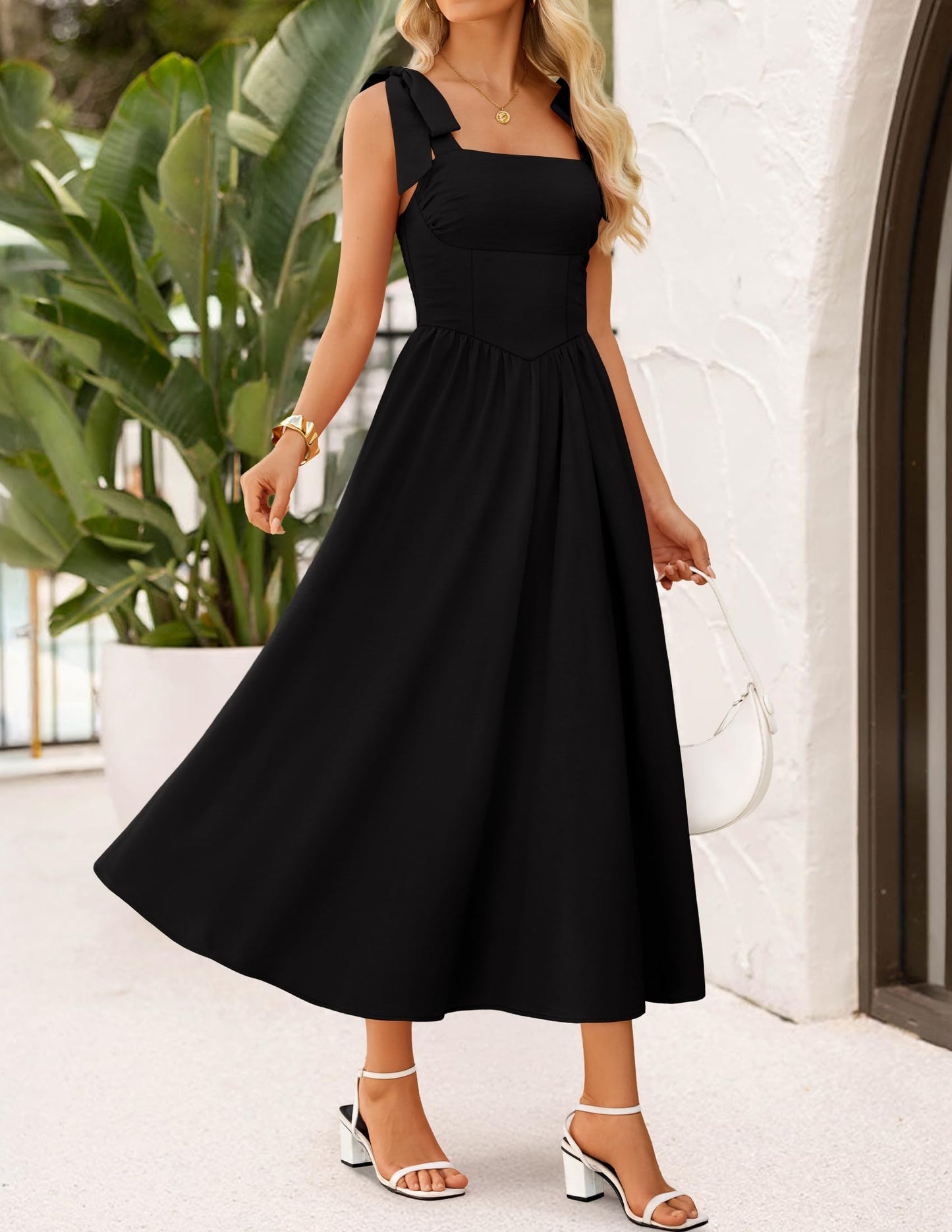 ZESICA Women's Summer Tie Shoulder Wedding Guest Maxi Dress
