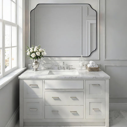 ANDY STAR Unique Rectangle Wall Mirror, 24"x32" Black Mirror, Modern Mirror with Aesthetic Scalloped Edge Design Ideal for Bathroom, Bedroom or Entryway, Thin Frame Deep 1’’