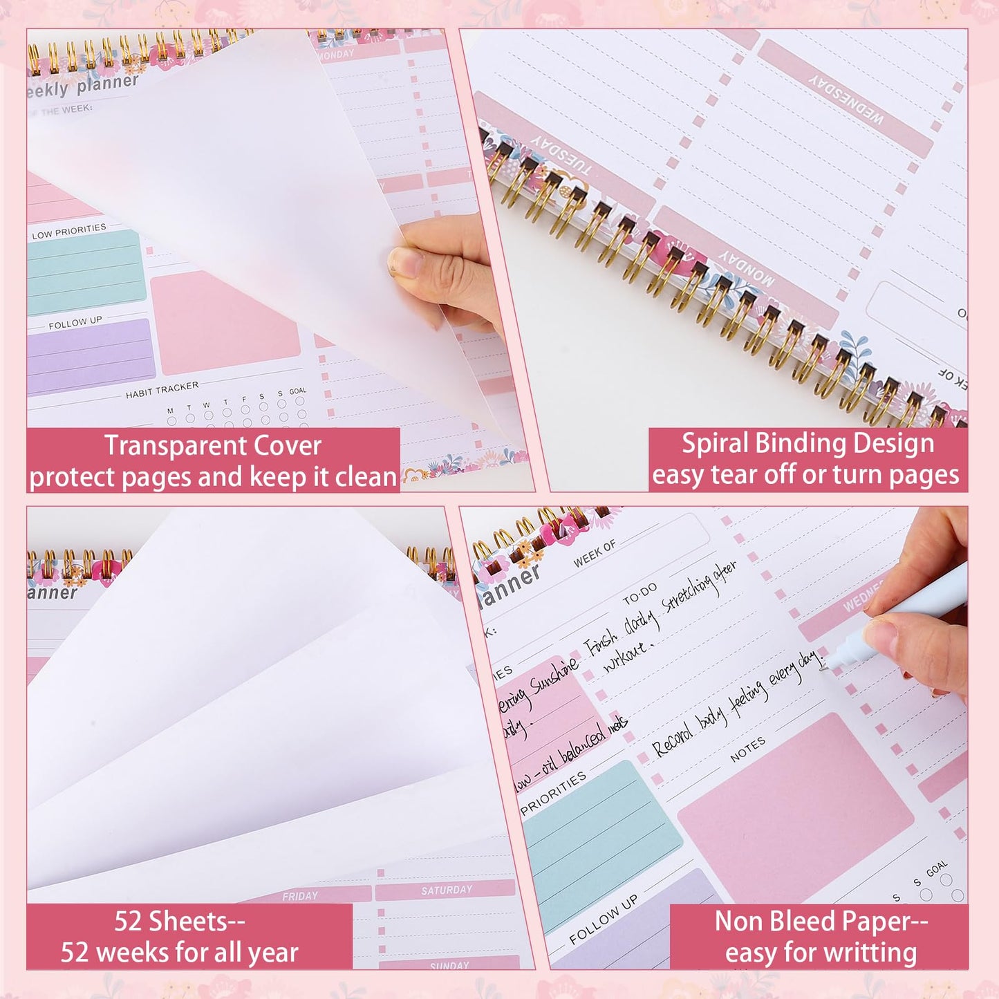 Thboxes Weekly Desk Planner, 8.5x11 In To Do List Notepad, 52 Sheets, Pink | Productivity Organizer, Work from Home Essentials, Undated Tear Off Pages, Office, College, School, Student and Teacher Gifts