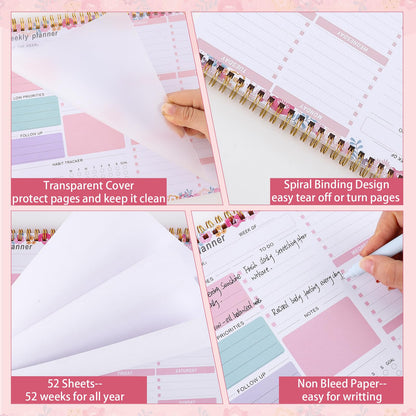 Thboxes Weekly Desk Planner, 8.5x11 In To Do List Notepad, 52 Sheets, Pink | Productivity Organizer, Work from Home Essentials, Undated Tear Off Pages, Office, College, School, Student and Teacher Gifts