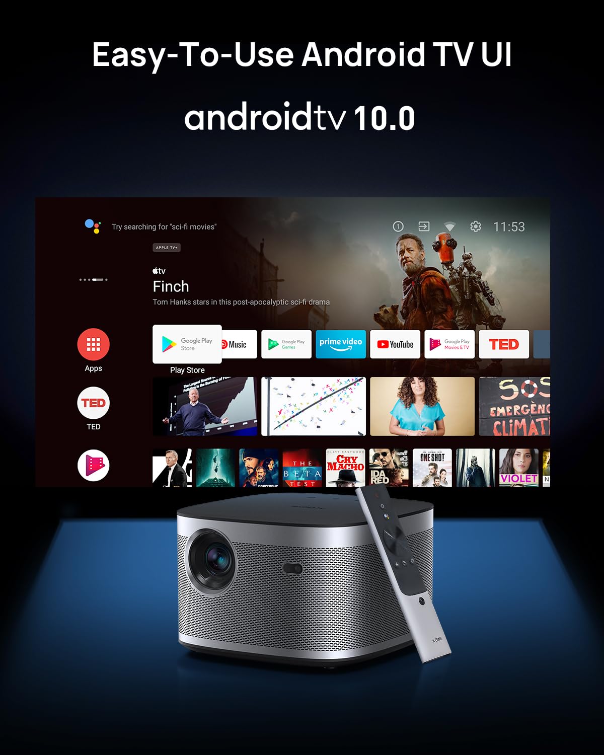 XGIMI Elfin Flip Plus Portable Projector, Google TV with Licensed Netflix, 500 ISO Lumens, 1080P Resolution Home Projector, Build-in Adjustable Stand, Lightweight and Compact Design, Screen Adaption