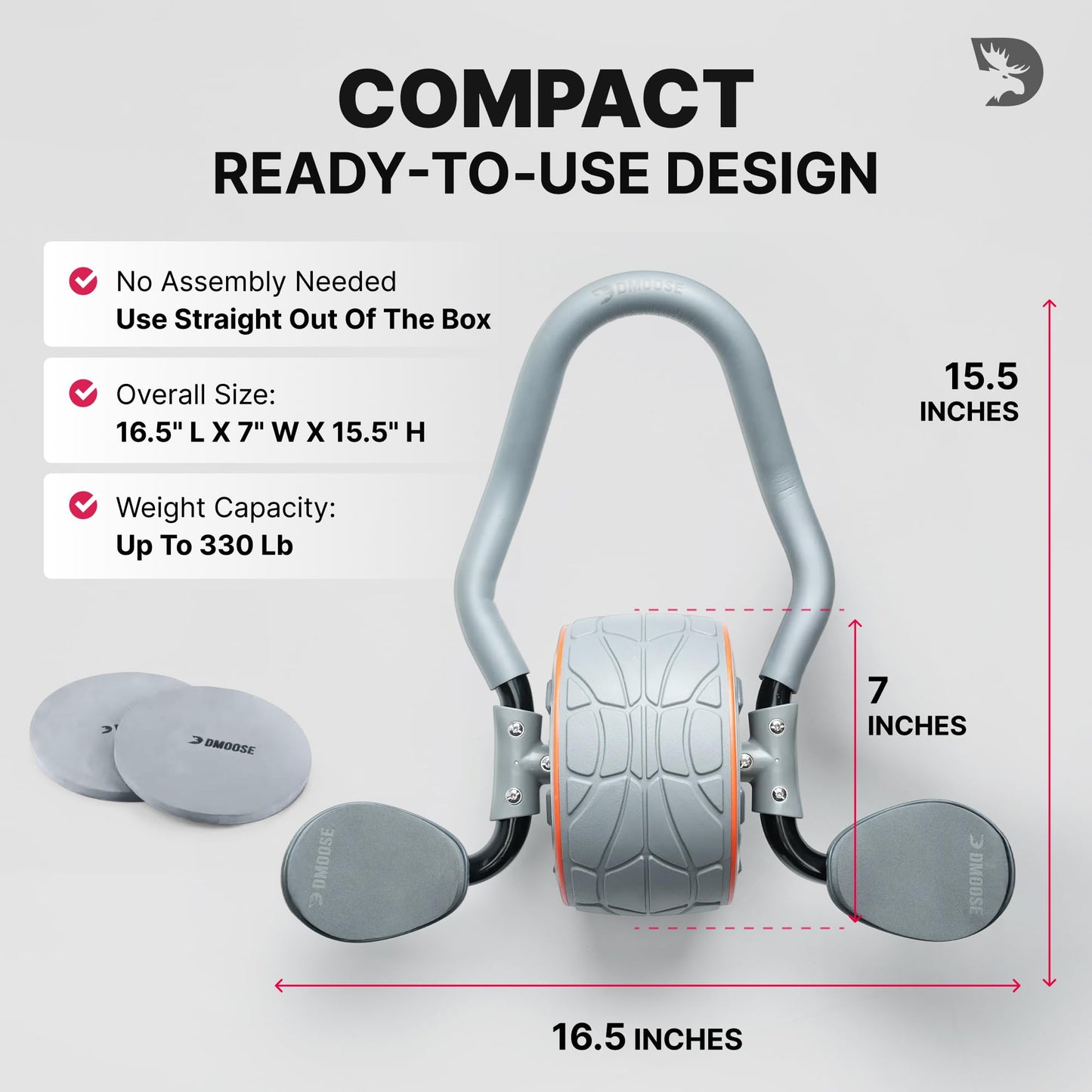 DMoose Fitness Ab Roller Wheel with Elbow Support & 2 Knee Pads - Abdominal Exercise Trainer for Core Strength Training - Ultimate Abs Workout Equipment for Home and Gym - Ab Machine for Men & Women
