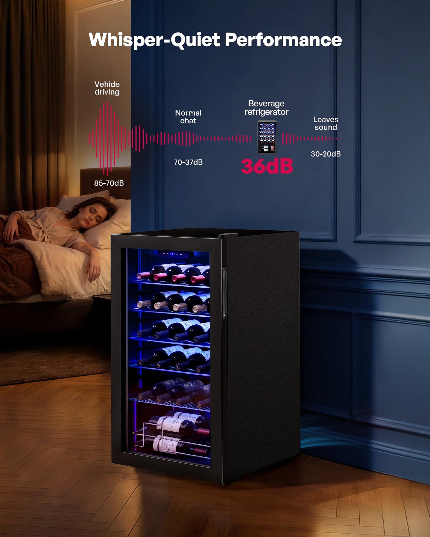 Icyglee 25 Bottle Compressor Wine Cooler Refrigerator, Freestanding Wine Cellar with 41-64°F Adjust Temp & Double-layer Glass Door for Red and White, Wine Cooler for Home Bar, Black
