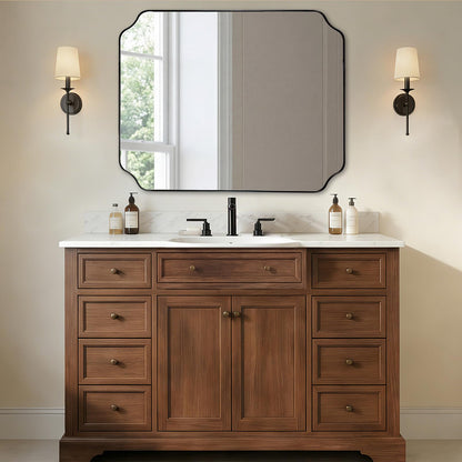 ANDY STAR Unique Rectangle Wall Mirror, 24"x32" Black Mirror, Modern Mirror with Aesthetic Scalloped Edge Design Ideal for Bathroom, Bedroom or Entryway, Thin Frame Deep 1’’