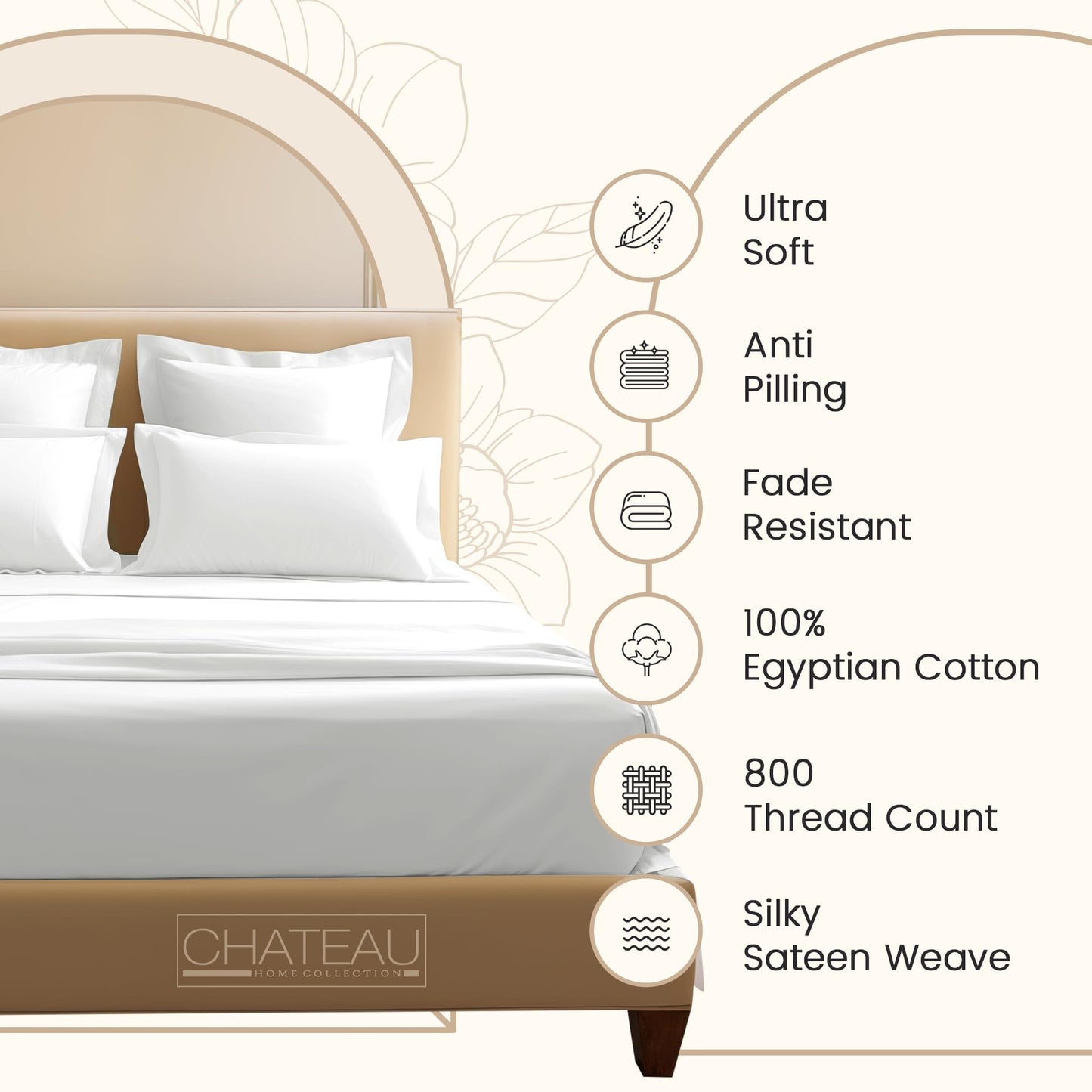 100% Egyptian Cotton Sheets King Size Sheets Set with Fully Elasticated 15" Deep Fitted Sheet & Pillowcase Sets, 800TC Sateen Weave Hotel Collection King Sheet Set, Soft Luxury White Bedding
