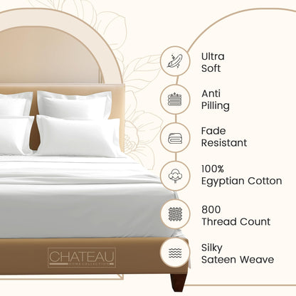 100% Egyptian Cotton Sheets King Size Sheets Set with Fully Elasticated 15" Deep Fitted Sheet & Pillowcase Sets, 800TC Sateen Weave Hotel Collection King Sheet Set, Soft Luxury White Bedding