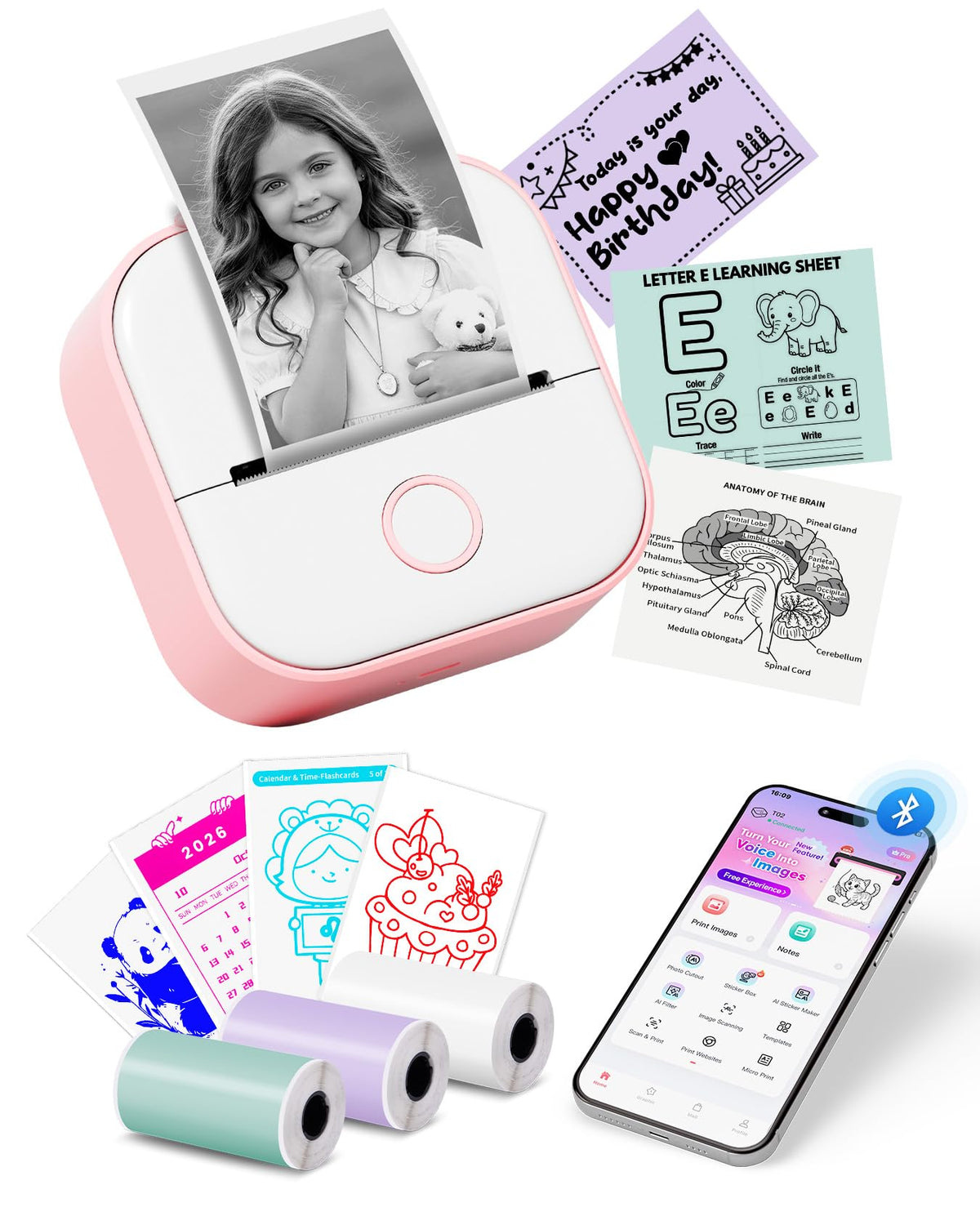 Memoking Mini Printer - Sticker Printer T02 Inkless Sticker Maker Machine