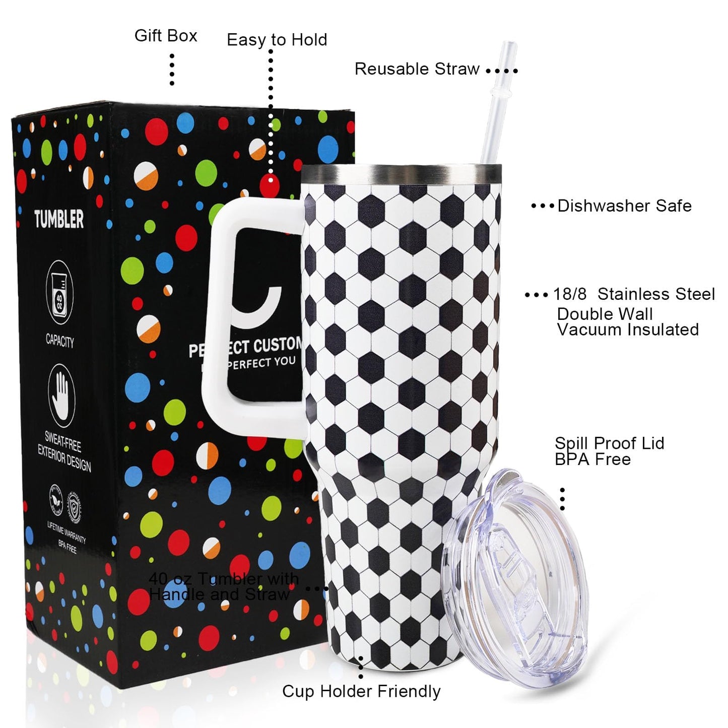 Baseball Mom 40 oz Tumbler with Handle and Straw Lid Leak Proof
