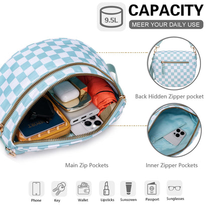 Pure Colour Crossbody Bum Bags for Women Spacious Checkered Cross body Bag Nylon Trendy Fanny Pack for Travel