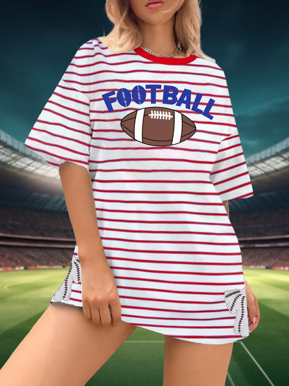 Football Shirts for Women Oversize Game Day T-Shirts Bow Side Split T-Shirt | Football Season Graphic Tee Tops Oversize Football Graphic Short Sleeve Tee Top