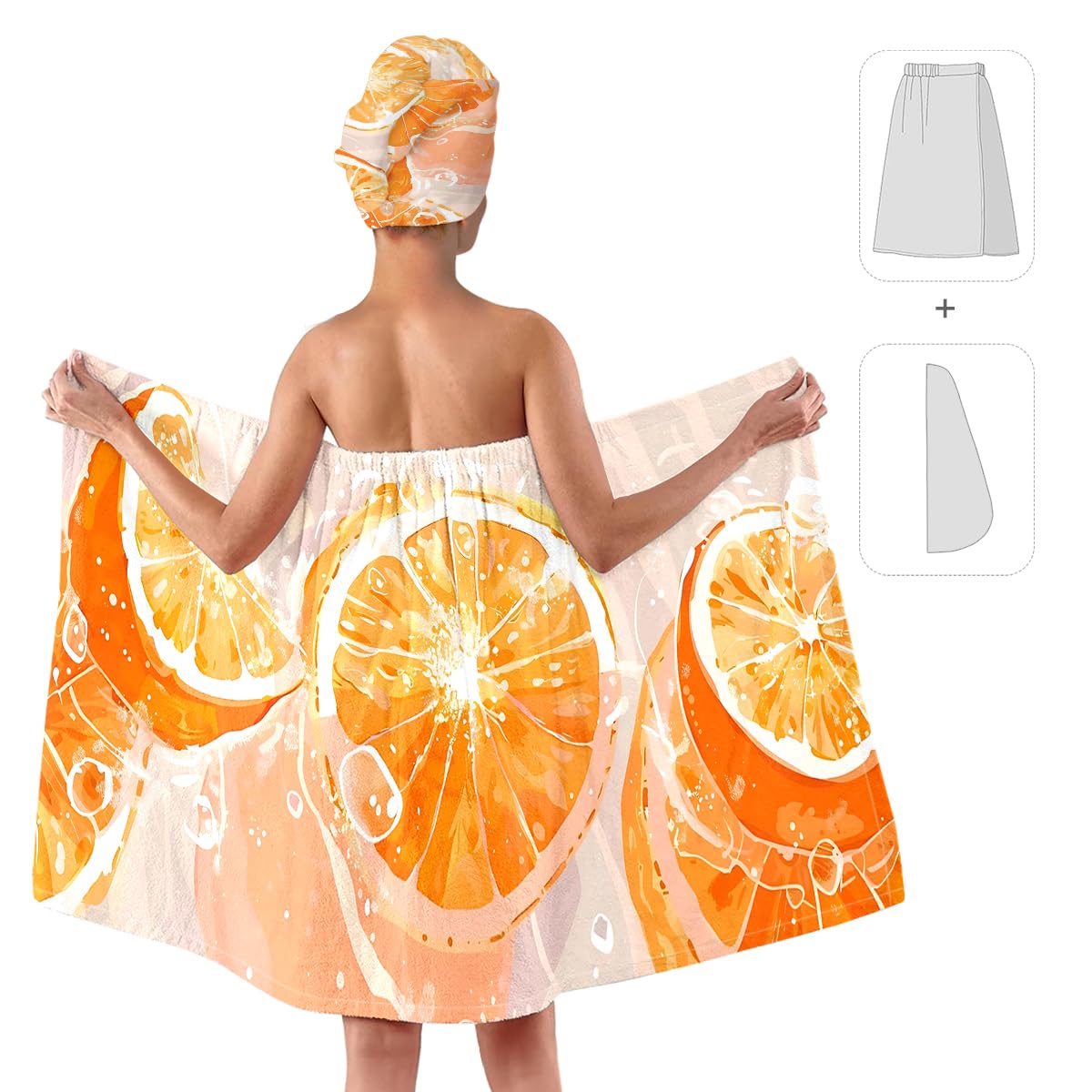 Strawberry Print Bath Wrap and Hair Drying Towel Set – Microfiber Quick Dry Shower Body Wrap for Women, Absorbent Spa Skirt with Elastic Band and Cute Bow Design (Strawberry 1)