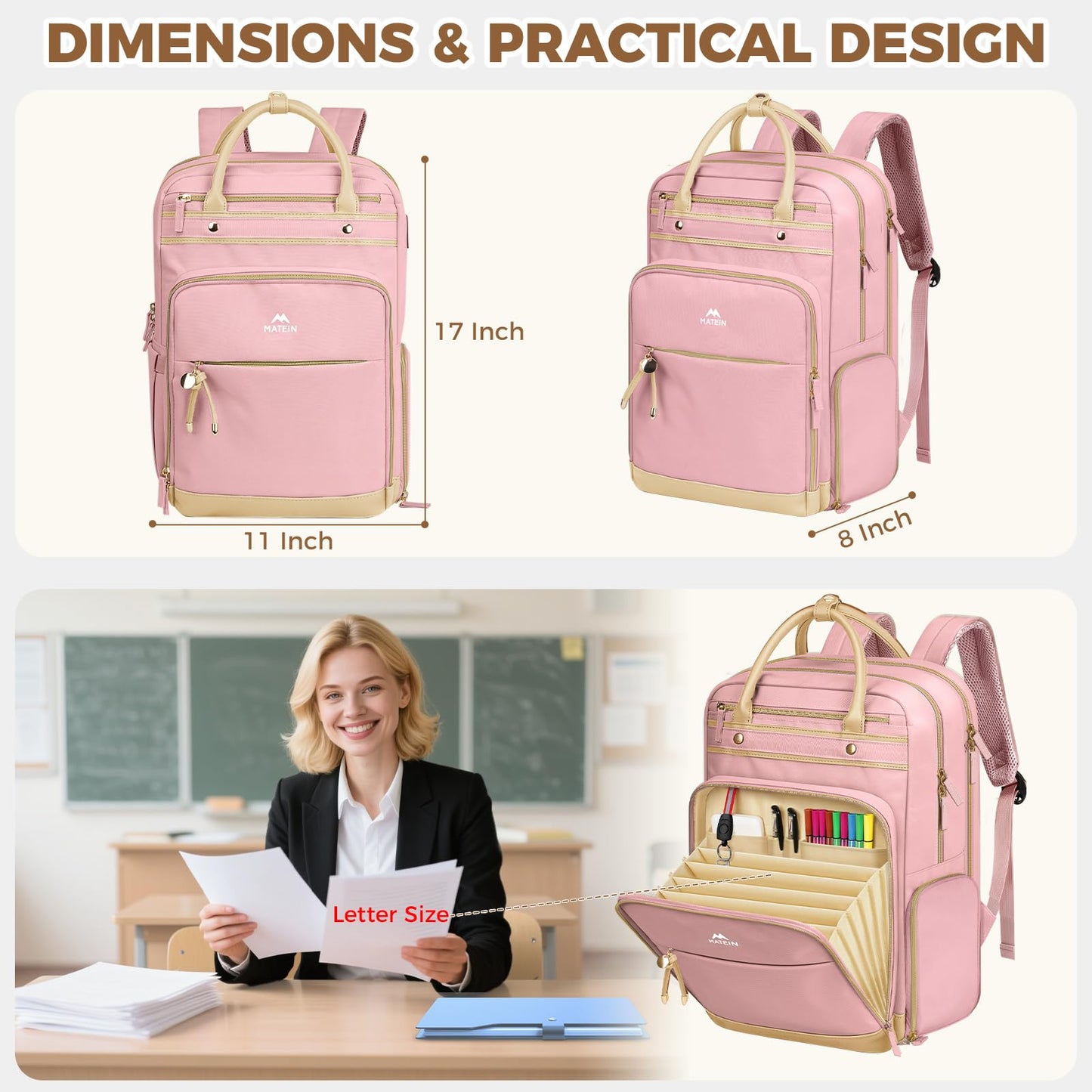 MATEIN Teacher Backpack with Lunch Compartment, 15.6 Inch Laptop Backpack | Detachable, with Organized Pocket, Commute Office College, Computer Backpacks for Men Women, Meal Prep Bag, Gift for Nurse