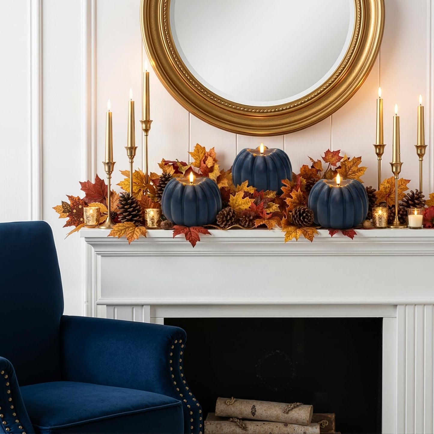 Fall Decor, Fall Decorations for Home - Flameless Pumpkin Candle with Timer Remote - Room Bedroom Table Farmhouse Decor for Halloween, Thanksgiving, Orange+White