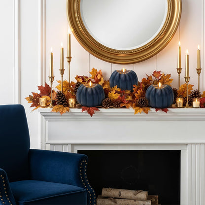 Fall Decor, Fall Decorations for Home - Flameless Pumpkin Candle with Timer Remote - Room Bedroom Table Farmhouse Decor for Halloween, Thanksgiving, Orange+White