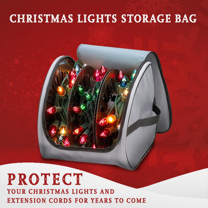 HOLDN’ STORAGE Premium Christmas Light Storage Bag – Heavy Duty Tear Proof 600D/Inside PVC Material with Reinforced Handles - 3 Reels Stores up to 375 Ft of Mini Tree Lights & Extension Cords Red