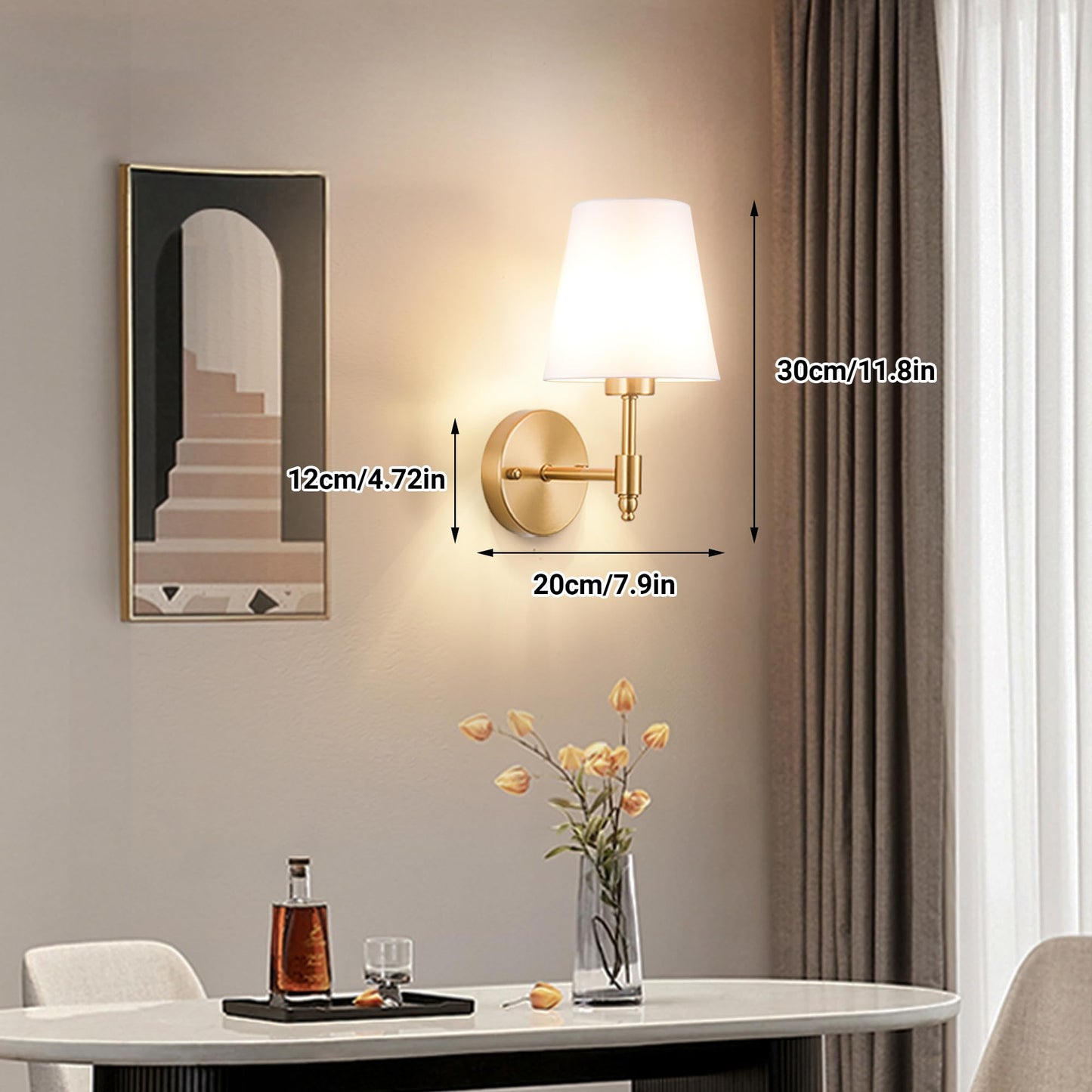 YHCDLAMP Battery Operated Wall Sconce Light with Remote Control, Dimmable Wall Sconce Set of 2 with White Fabric Shade, Wireless Battery Operated Wall Lamp for Bedroom Living Room, Bulb Included