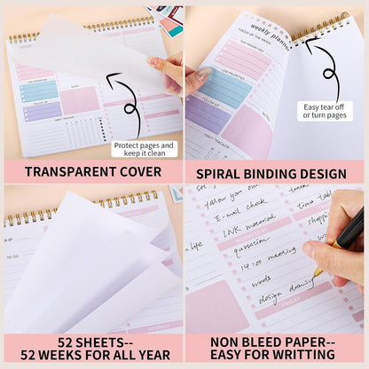 Thboxes Weekly Desk Planner, 8.5x11 In To Do List Notepad, 52 Sheets, Pink | Productivity Organizer, Work from Home Essentials, Undated Tear Off Pages, Office, College, School, Student and Teacher Gifts