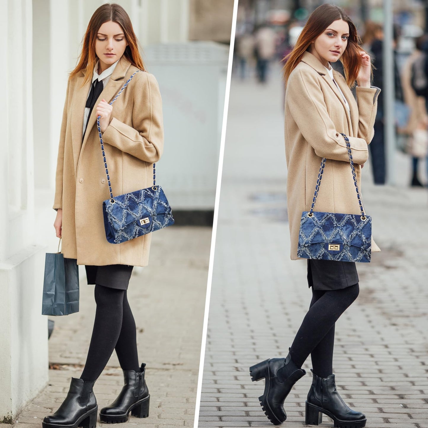 Quilted Leather Crossbody Bags for Women Trendy Ladies Shoulder Purse Satchel HandBag with Chain Strap