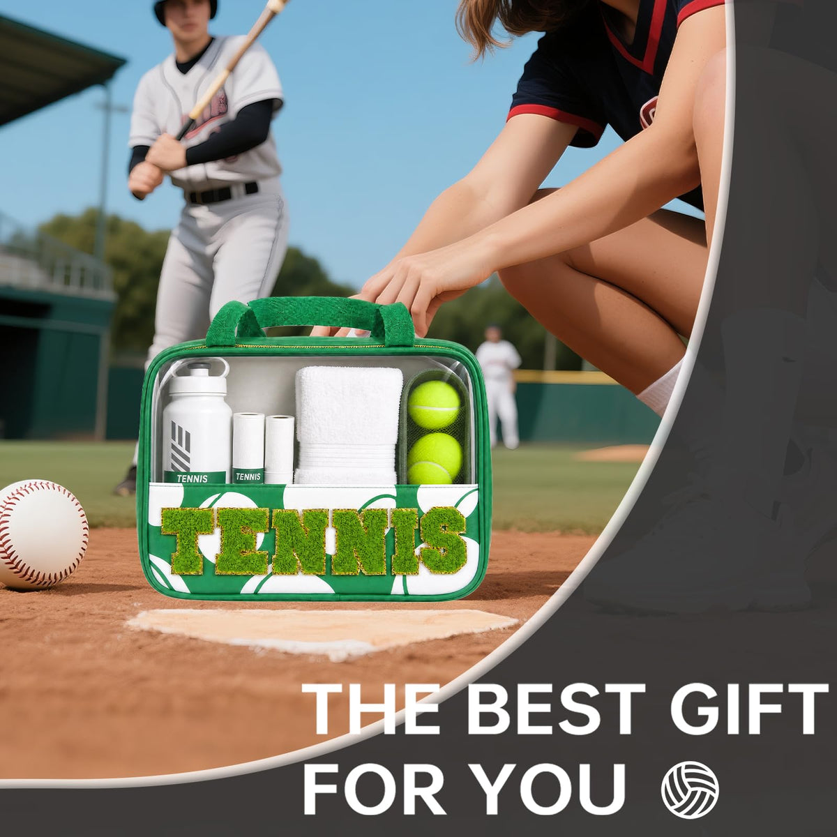 Baseball Mom Essentials Baseball Team Gifts Makeup Cosmetic Bag Clear Chenille Letter Zipper Pouch Stuff Sport Portable Travel Case