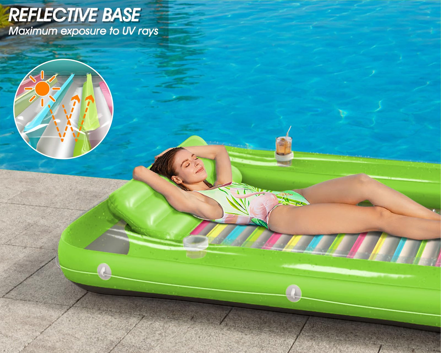 Inflatable Tanning Pool Lounger Float - Jasonwell 4 in 1 Sun Tan Tub Sunbathing Pool Lounge Raft Floatie Toys Water Filled Tanning Bed Mat Pad for Adult Blow Up Kiddie Pool Kids Ball Pit Pool (L)