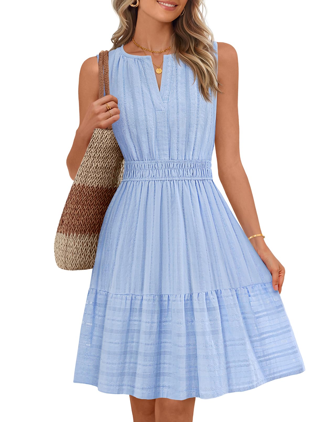 MEROKEETY Womens Summer Casual Beach Vacation Sleeveless Mini Sundress