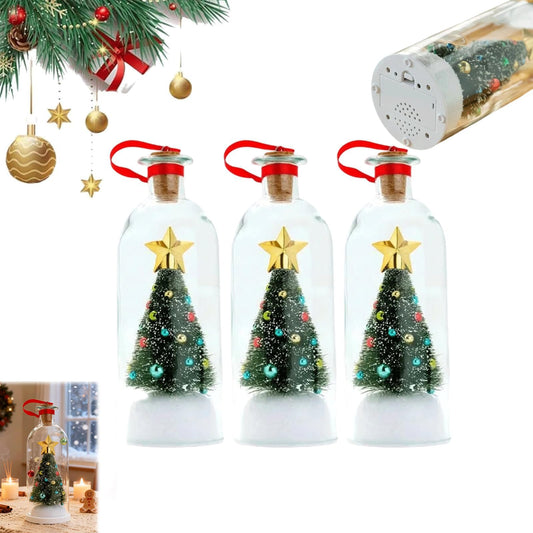 Recordable Christmas Tree Message in a Bottle Ornament, Voice Recording Holiday Keepsake with Playback, Snowy Scene Glass Bottle Decoration for Tree and Home (3, Green)
