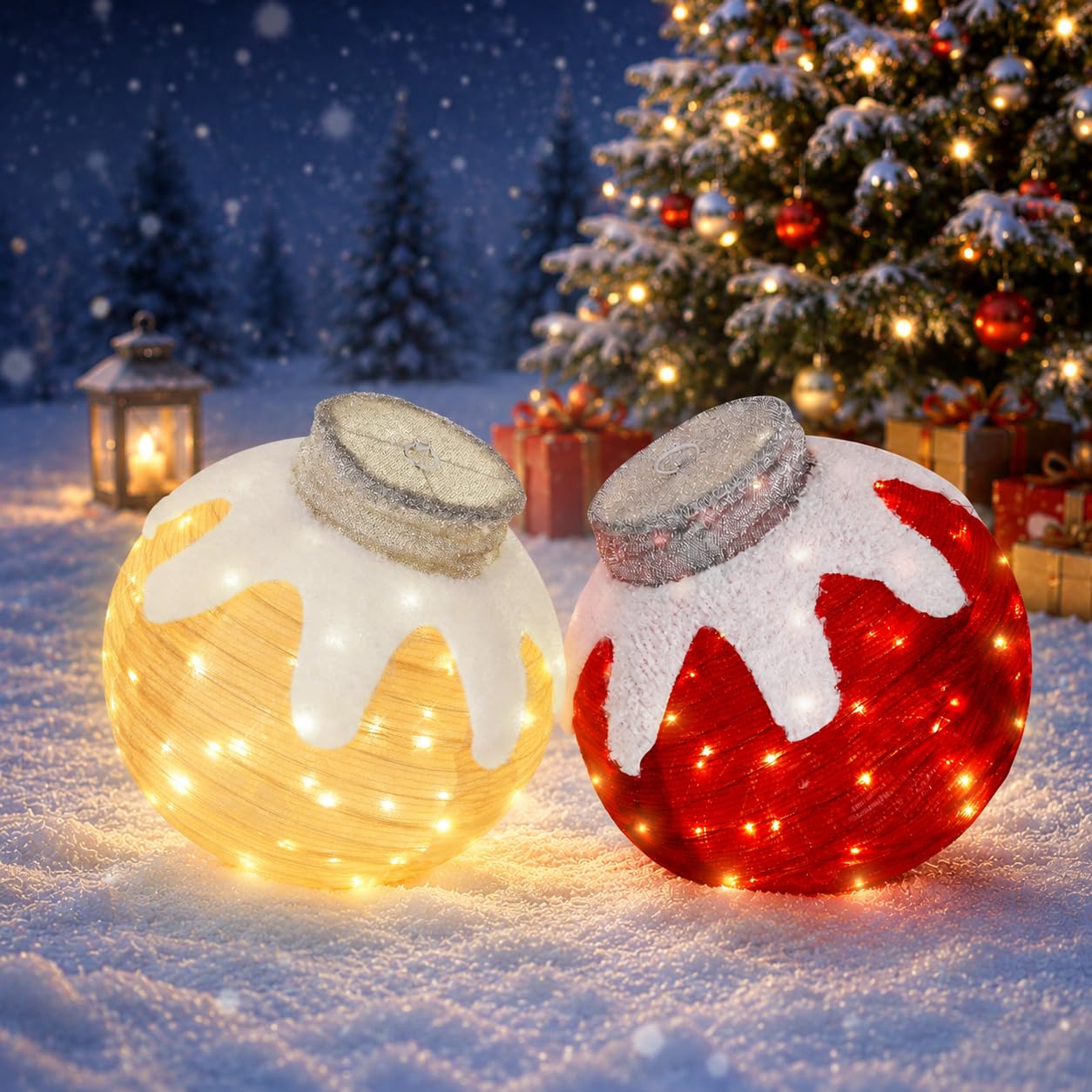 2 Pcs Outdoor Christmas Ornaments, Lighted Pop-Up Holiday Ball Decoration with 160 LED Lights, 8 Light Functions, Lighted Collapsible Christmas Outdoor Decorations for Yard, Patio, Home