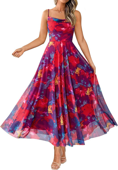 BTFBM Women Summer Floral Maxi Dresses Elegant Spaghetti Strap Dress Printed Party Dress Beach Long Dresses