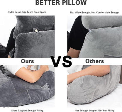 Reading Pillow-Extra Large 31" Bed Rest Pillow with Detachable Neck Roll & Arms for Sitting in Bed or Couch-Backrest Reading Pillow Adult Back Pillows for Reading,Watching TV,Gaming,Relaxing-Black