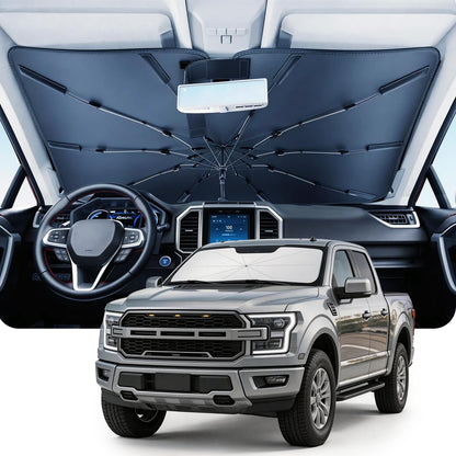 DMJN Umbrella Windshield Sun Shade - Medium, Car Sunshade for Front Windshield [Nano Ice-Crystal Coatings] UPF50+ Heat & UV Block, Protect Interior & Keep Cooler Universal for Car, SUV, Truck