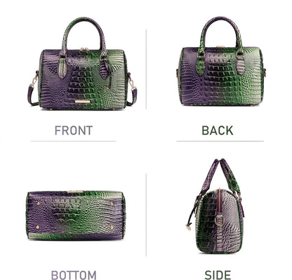 Makcr Joacbv Crocodile Handbag for Women Top Handle Leather Shoulder Purse | Glossy crocodile-embossed vegan leather with rolled handles, buckle details, a structured dome shape, and adjustable strap.