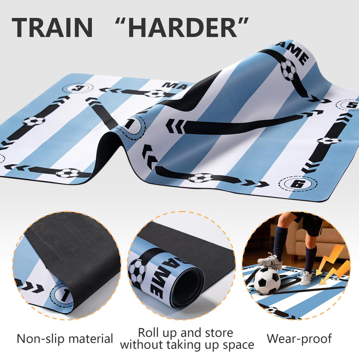 Soccer training mat,Soccer training equipment accessories for All Ages to Improve Speed Strength Agility and Coordination,Anti-Slip/Silent Mat