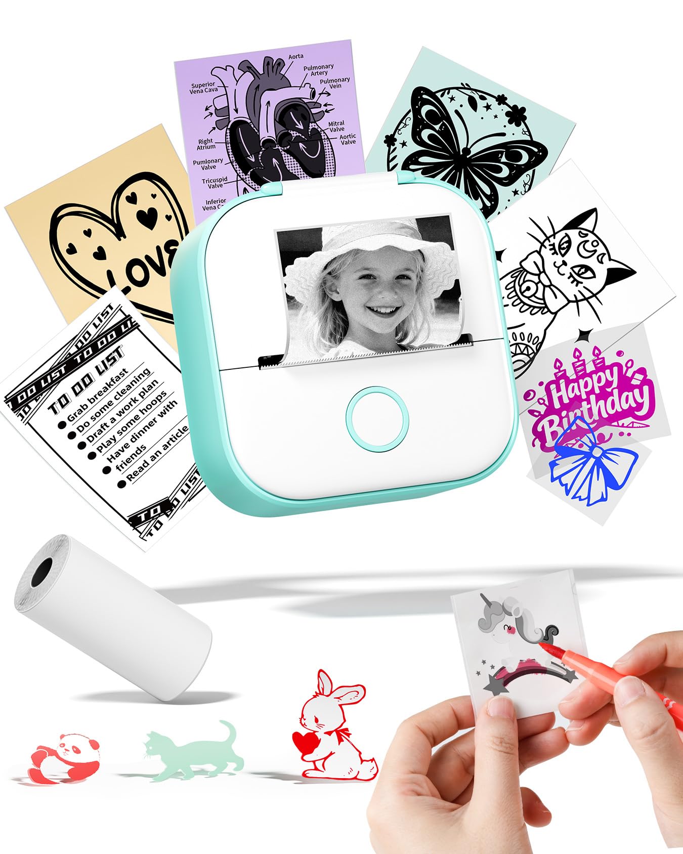 Memoking Mini Printer - Sticker Printer T02 Inkless Sticker Maker Machine
