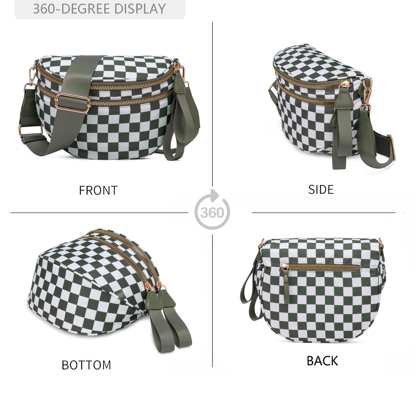 Pure Colour Crossbody Bum Bags for Women Spacious Checkered Cross body Bag Nylon Trendy Fanny Pack for Travel