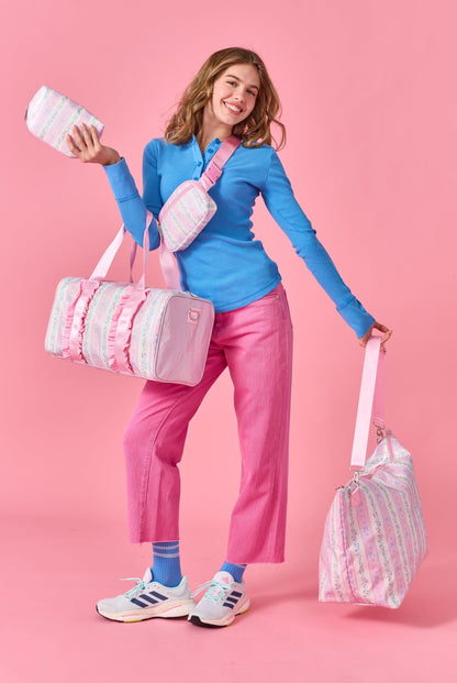 iscream 17" x 10" Duffle Bag with Double Handles, Removable, Adjustable Should Strap and Ruffle Accents - Vintage Vibes
