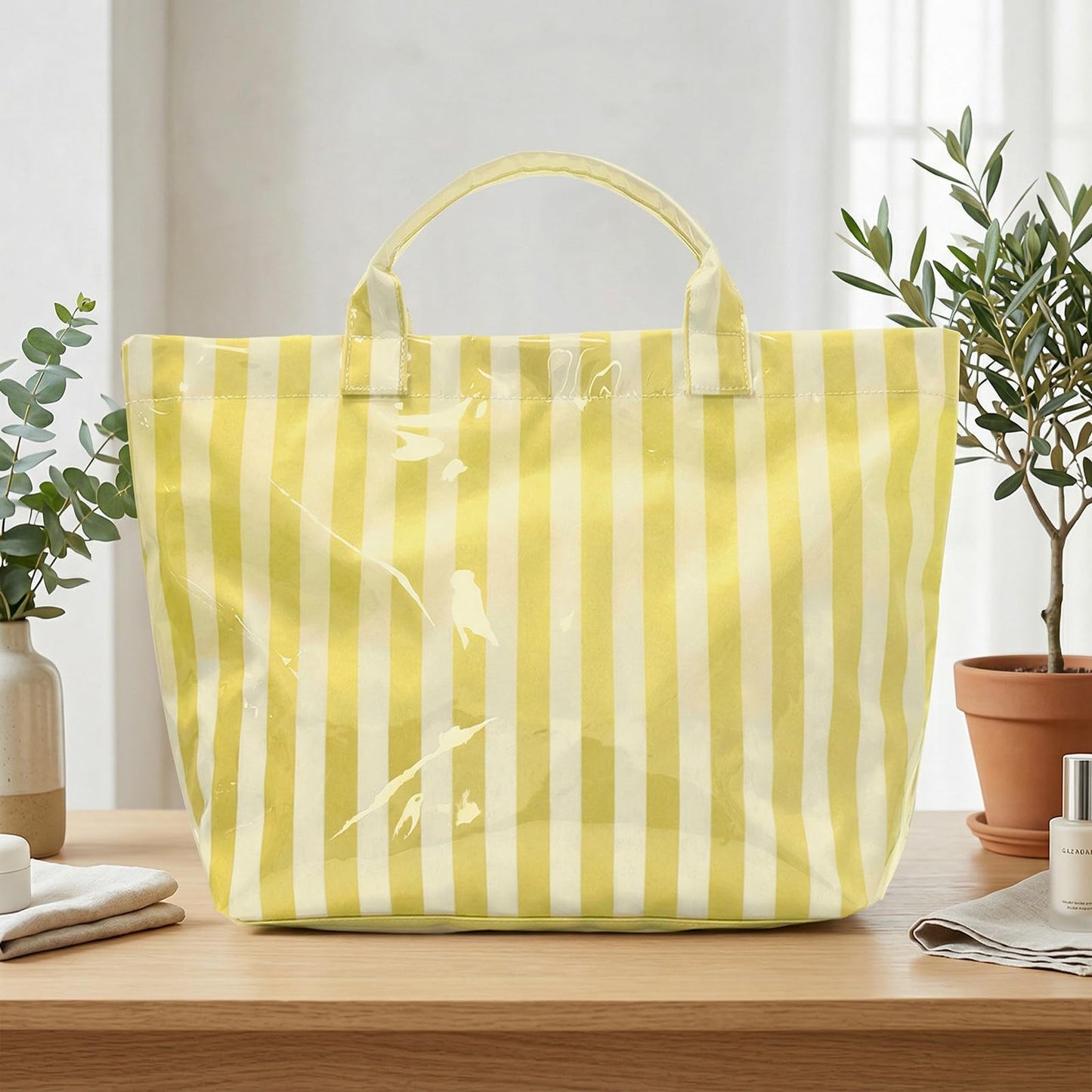 Striped PVC Tote Bag Large Glossy