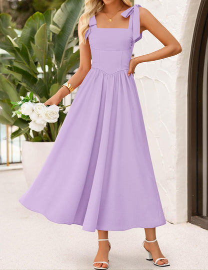 ZESICA Women's Summer Tie Shoulder Wedding Guest Maxi Dress