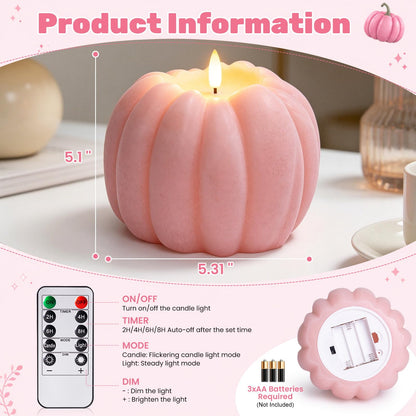 Fall Decor, Fall Decorations for Home - Flameless Pumpkin Candle with Timer Remote - Room Bedroom Table Farmhouse Decor for Halloween, Thanksgiving, Orange+White
