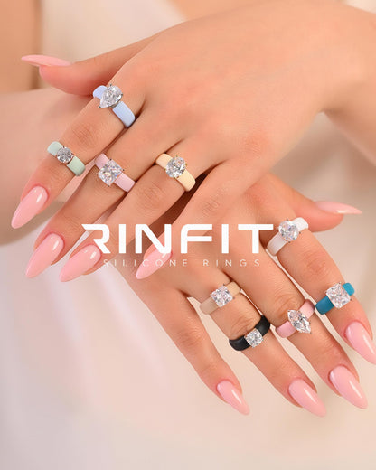 Rinfit Silicone Ring with Stone - Pear Cut Cubic Zirconia Solitaire Engagement Ring for Women - Rubber Wedding Bands - Patent Pending