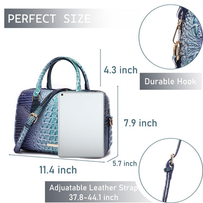 Makcr Joacbv Crocodile Handbag for Women Top Handle Leather Shoulder Purse | Glossy crocodile-embossed vegan leather with rolled handles, buckle details, a structured dome shape, and adjustable strap.