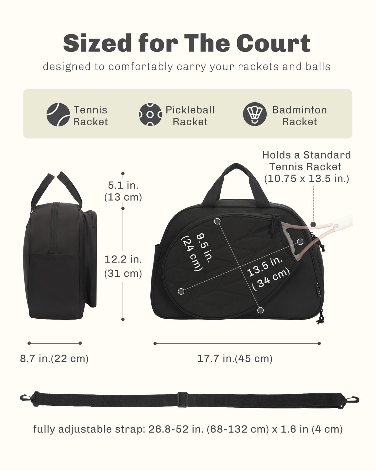 Hynes Eagle Pickleball Bags for Women Tennis Gym Bag Holds 2 Rackets